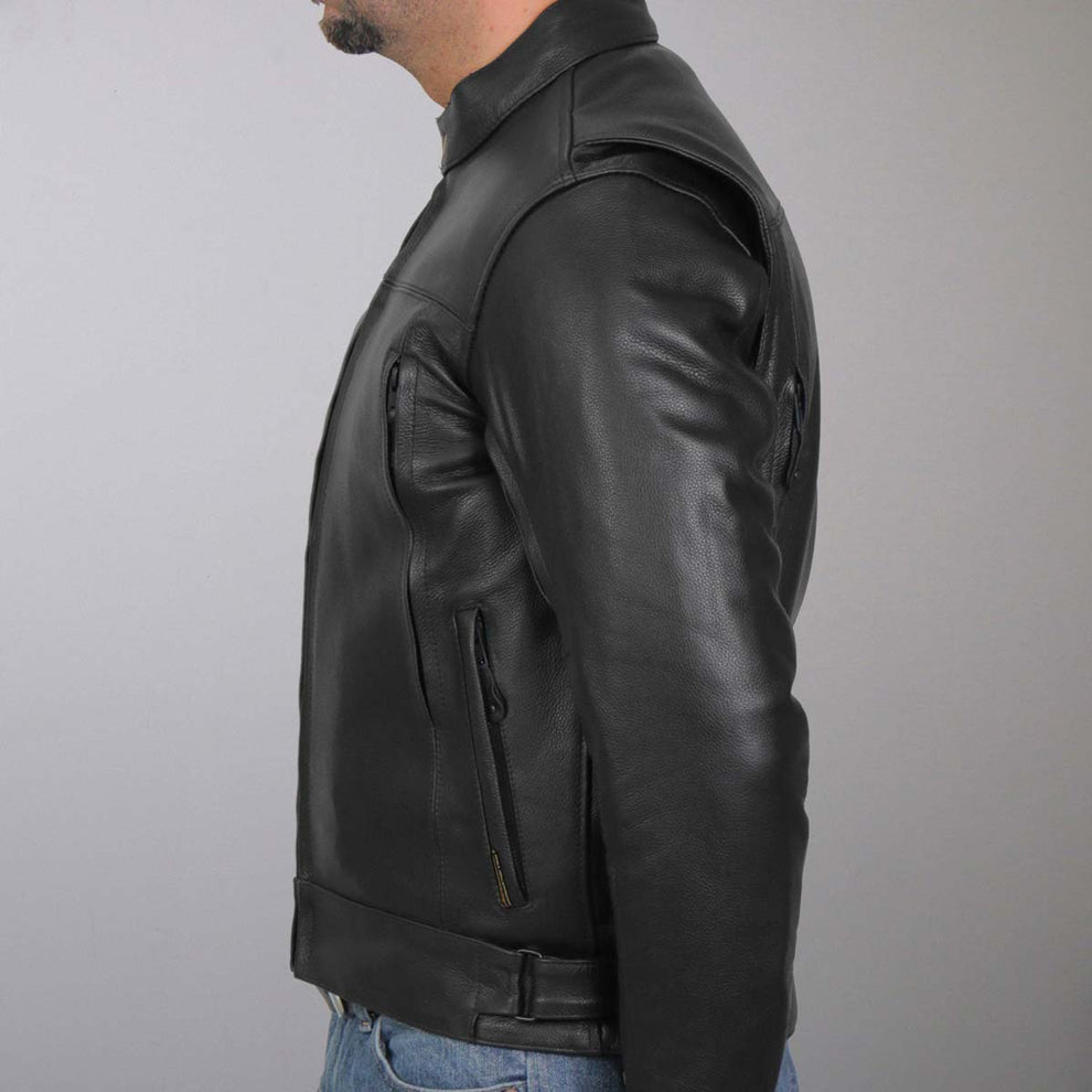 Men's Black Carry and Conceal Vented Scooter Motorbike Riding Leather Jacket