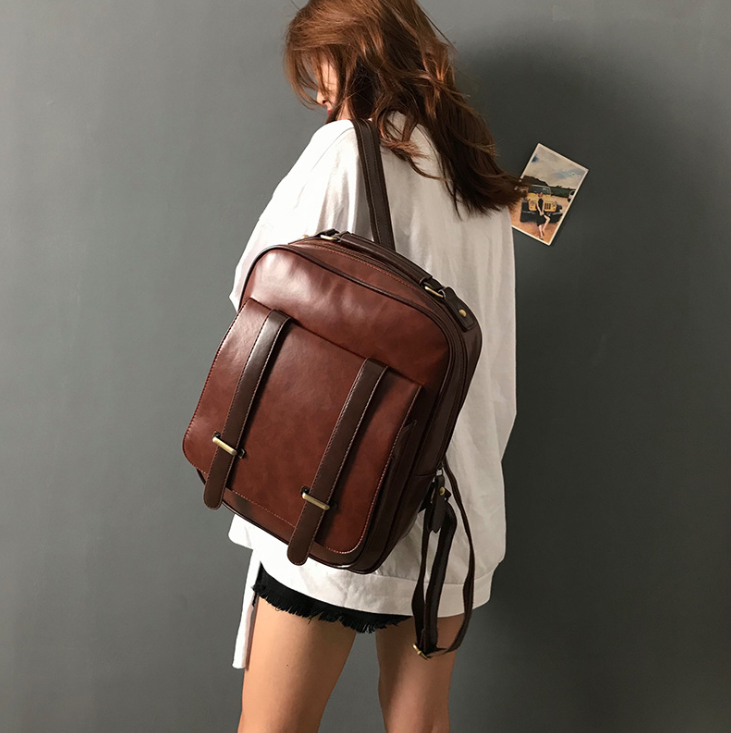 Zee Leather - Vintage British shoulder bag female New Wild soft leather simple college wind large capacity student bag