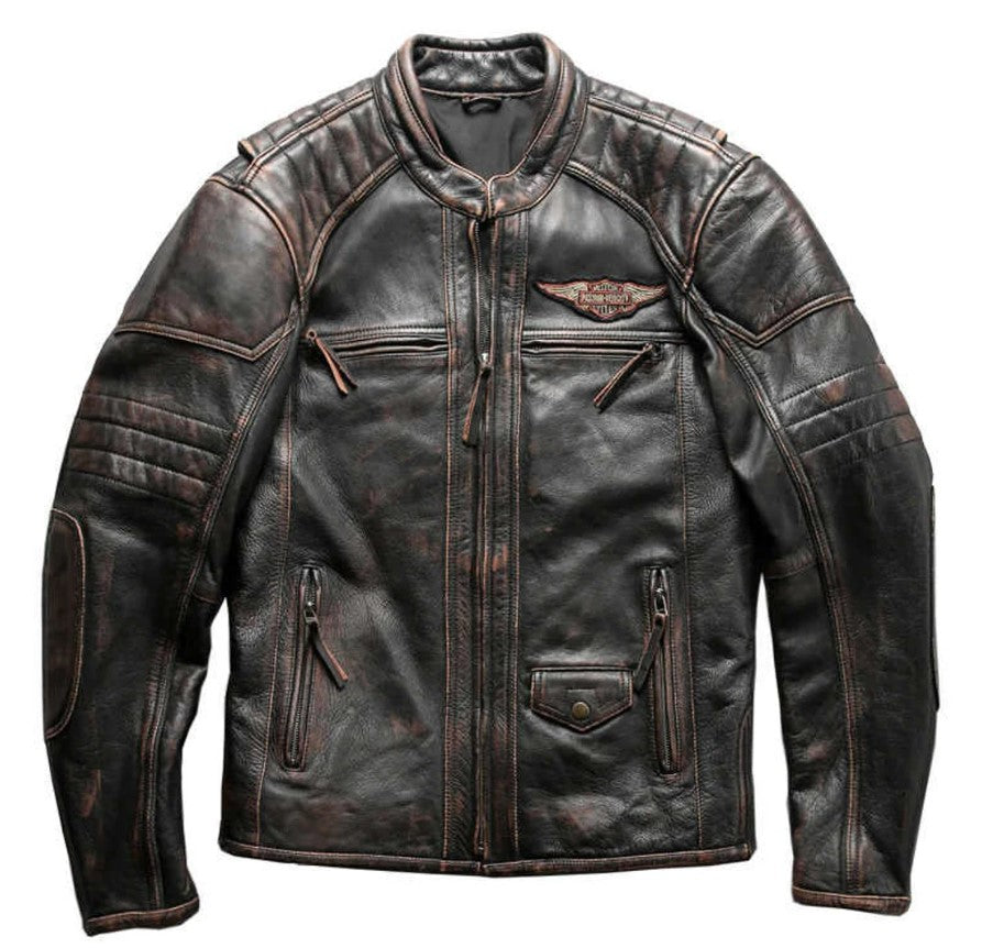 HD Motorcycle Triple Vent Detonator Distressed Leather Jacket – Zee ...