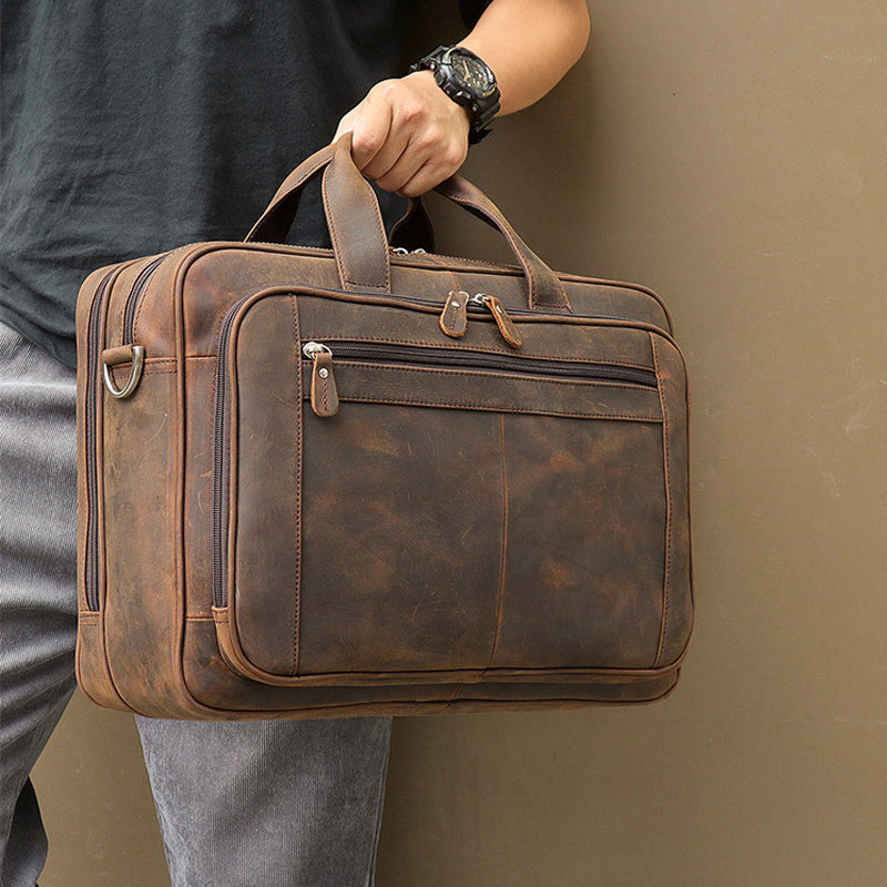 Zee Leather - Men's Crazy Horse Leather Business Bag