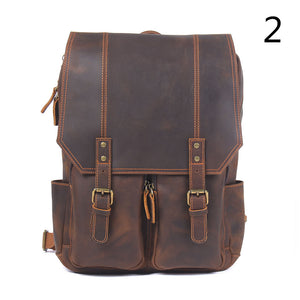 Zee Leather - Men's Retro Backpack Student School Bag Large Capacity Leather Backpack