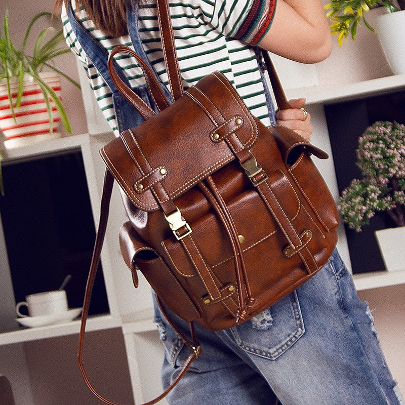 Zee Leather - Vintage Leather Backpack Women Fashion Big Drawstring Backpack School Travel Bag