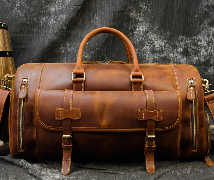 Crazy Horse Leather Travel Bags Vintage Duffle Bags Men's Duffel