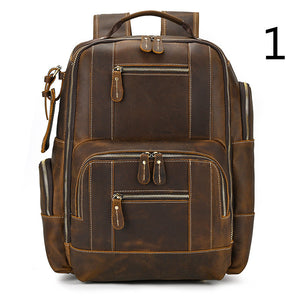 Zee Leather - Men's Retro Backpack Student School Bag Large Capacity Leather Backpack