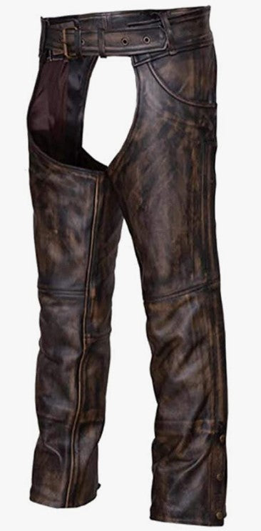 Men's Distressed Brown Leather Chap