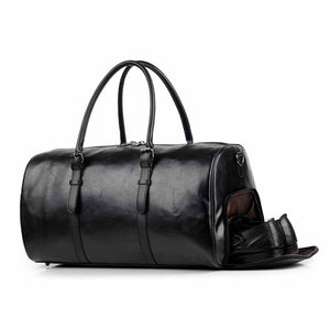 Zee Leather - Men Women Outdoor Gym Duffel Bag PU Leather Travel Bag Weekender Overnight Luggage Handbag Tote with Fitness Shoe Compartment