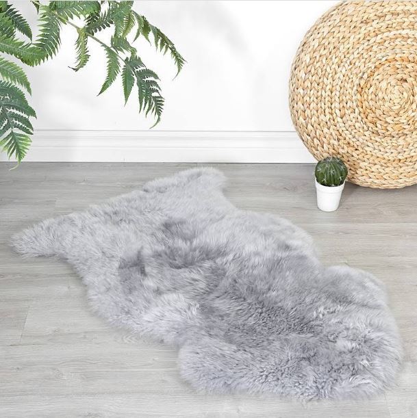 New Genuine Sheepskin Rug, Thick Soft Luxurious Wool, Fur Area, Fluffy Thick Carpet, Decorative Rug, Approximately 2x3 ft (Gray)