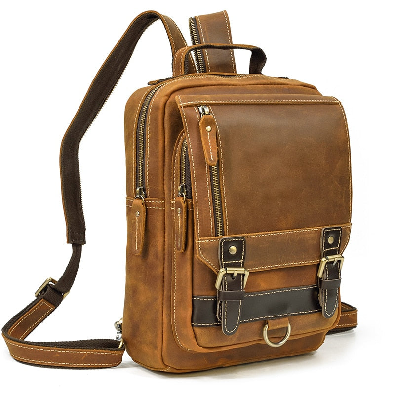 Zee Leather Genuine Leather Single Shoulder Backpack Chest Bag Dual Use Leather bags Men male travel bag outdoor cowhide bags