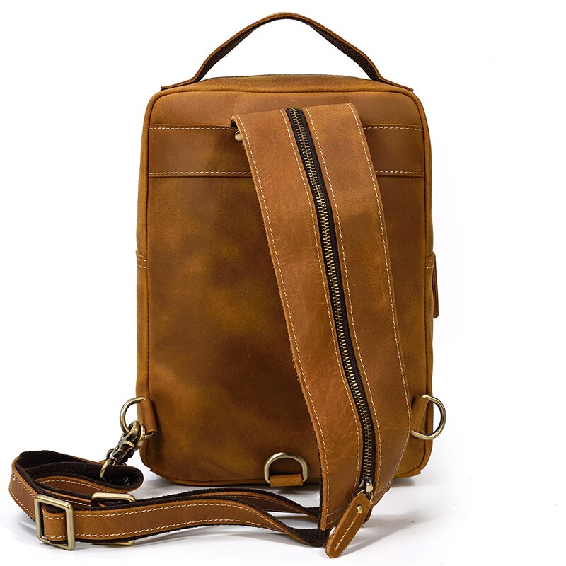 Zee Leather Genuine Leather Single Shoulder Backpack Chest Bag Dual Use Leather bags Men male travel bag outdoor cowhide bags