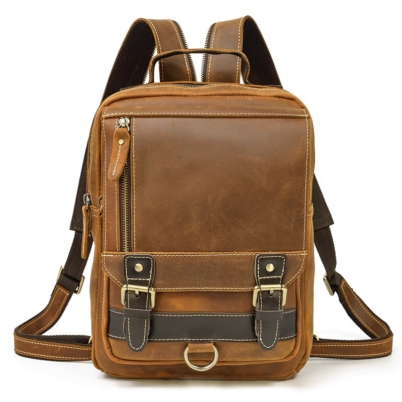 Zee Leather Genuine Leather Single Shoulder Backpack Chest Bag Dual Use Leather bags Men male travel bag outdoor cowhide bags