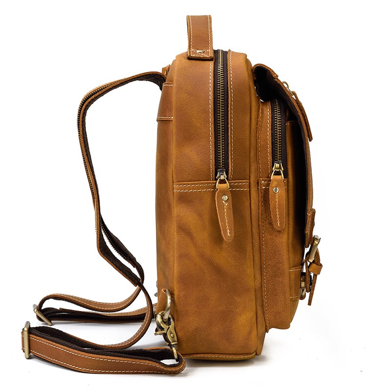 Zee Leather Genuine Leather Single Shoulder Backpack Chest Bag Dual Use Leather bags Men male travel bag outdoor cowhide bags