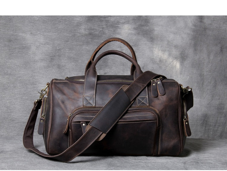 Zee Leather New Fashion Brand Designer Business Trip Travel Bag For Man Outdoor Genuine Leather Shoe Duffle Bag Male Coffee Black