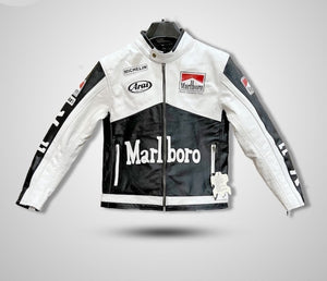 Black and White Marlboro Racing Leather Jacket Formula F1