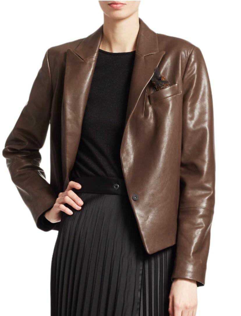 Women Leather Brown Coat