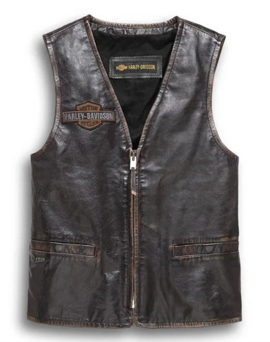 Harley Davidson Men's Eagle Distressed Slim Fit Leather Vest