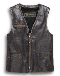 Harley Davidson Men's Eagle Distressed Slim Fit Leather Vest