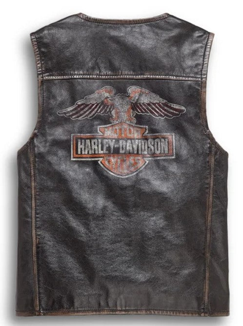 Harley Davidson Men's Eagle Distressed Slim Fit Leather Vest