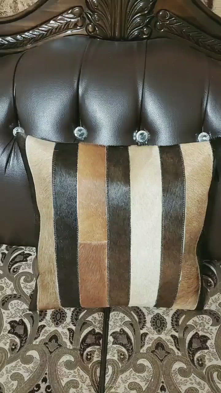 Cowhide Patchwork Cushion Covers (16 X 16 inch) | 100% Natural Hair on Cowhide Leather Pillow Cases | Real Cowhide Cushion Covers (Tricolor 2)