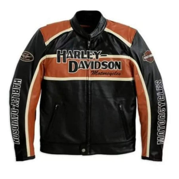 Men's Harley Davidson Classic Black & Orange Motorcycle Leather
